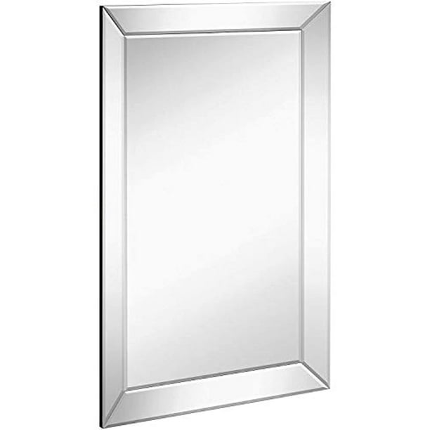 Hamilton Hills Large Framed Wall Mirror with Angled Beveled Mirror Frame and Beaded Accents Premium Silver Backed Glass Panel Vanity or Bathroom Mirrored Rectangle Horizontal or Vertical 30x40 